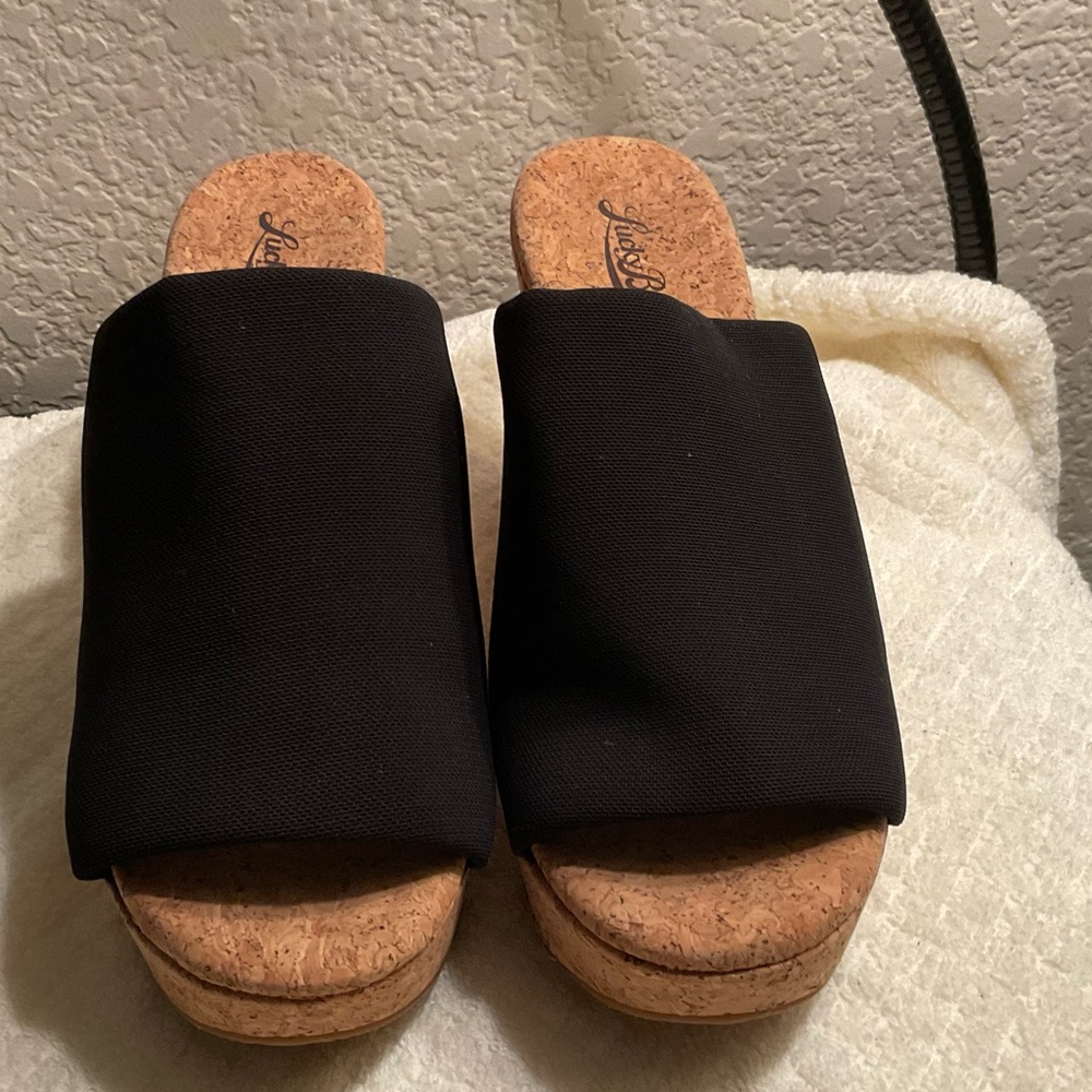 Lucky Brand Black Cork Slide Mules